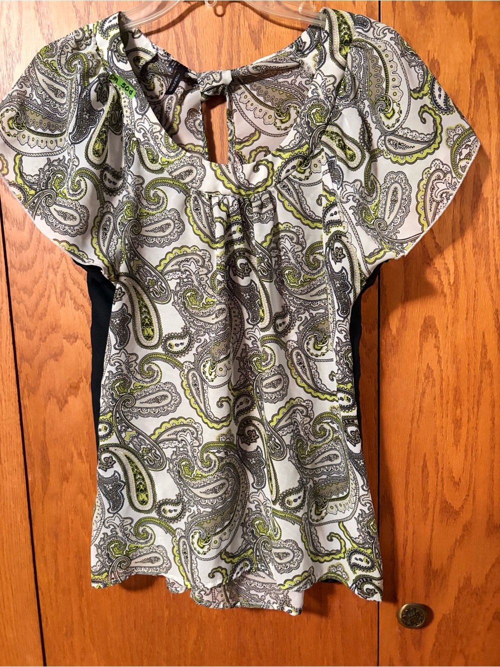 Maurices Paisley Flutter-Sleeve Blouse in White, Green, Black